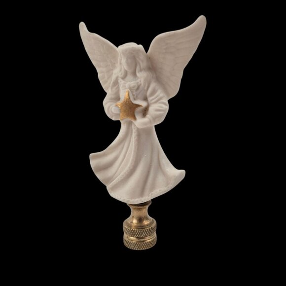 Lenox Angel Lamp Finial Matte Bisque Porcelain Gold Star Vintage Christmas Decor - Picture 4 of 10
